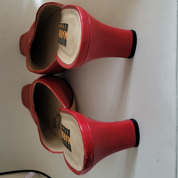 Red Silk & Leather Markio Italy heels - Picture 4 of 7